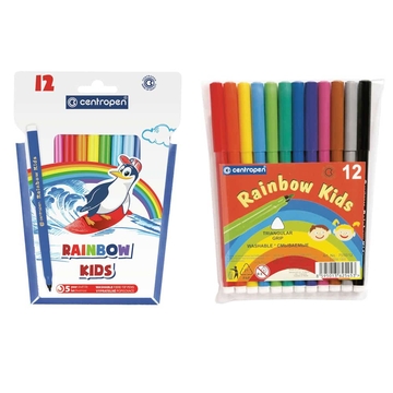 Фломастеры 12 цветов "Rainbow Kids" трехгранные смываемые (Centropen)