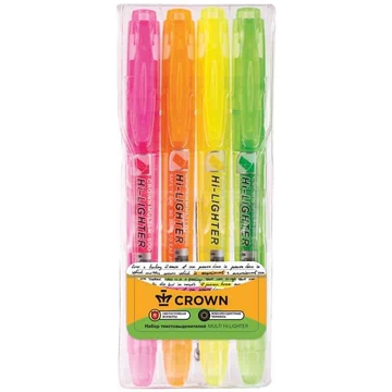 Набор маркеров выделителей текста в пласт. пенале 4 цвета Multi Hi-Lighter (Crown)