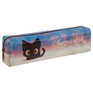 Пенал мягкий искусственная кожа на молнии 200*55*40мм "Surprised Cat"  (Meshu)