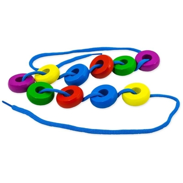 Развивающая игрушка Шнуровка "Бусы цветные" дерево 10 колец (ТРИ СОВЫ)