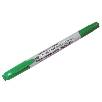 Маркер Crown перманентный двусторонний цвет зеленый толщина линии 2мм/1мм  