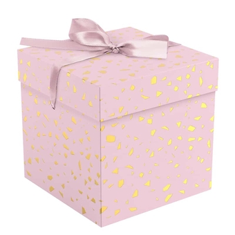 Коробка складная подарочная 15*15*15см "Pink terrazzo" с лентой, отд фольгой (MESHU)