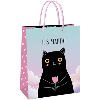 Сумка подарочная 11*14*65см  Black cat  глянцевая ламинация (MESHU)
