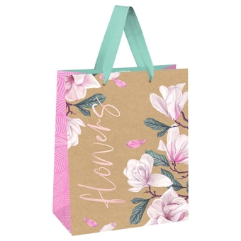 Сумка подарочная 11*14*65см  Flowers отд. фольгой крафт (MESHU)