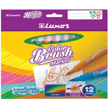 Фломастеры 12 цветов "Color Brush" кистевой пишущий узел смываемые  (Luxor)