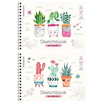 Блокнот для эскизов и зарисовок 20л А5 на пружине 180г/м2 Cute plants (Спейс)