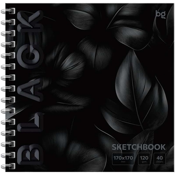 Блокнот для эскизов и зарисовок 40л 170*170мм на пружине 120г/м2 Black. Leaves (BG)