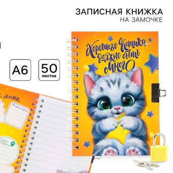 Записная книжка А6 50л. на замочке "Хорошего котика должно быть много" 9378436    