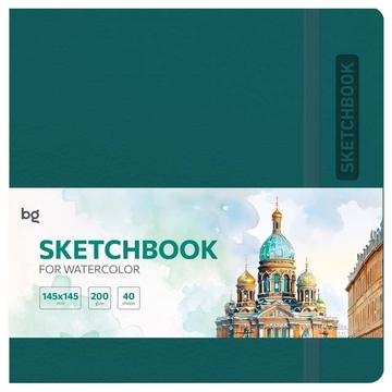 Блокнот для акварели 40л. 145*145мм на резинке 200 г/м2 Bright. Teal кожзам (BG)