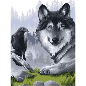 Картина по номерам на картоне  "Ворон и волк" 30*40см акриловыми красками и кистями (ТРИ СОВЫ)