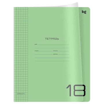 Тетрадь 18 листов ф.А5 клетка UniTone.Green пластиковая прозрачная обложка (BG)
