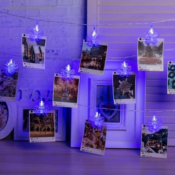 ГирляндаНИТЬ DCR. 4.5 м, с насад.“Прищепки снежинка”, IP20, Н.С. LED-20-220V, фиксинг СИНИЙ 4445730