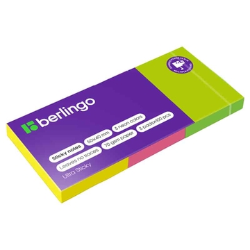 Бумага с лип.слоем 50*40мм Berlingo Ultra Sticky 3 цвета неоновых 3 блока по 100л