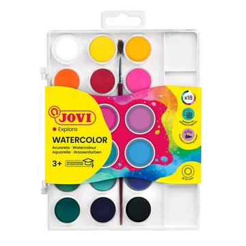 Краски 18 цветов акварел пластиковая коробка (Jovi)