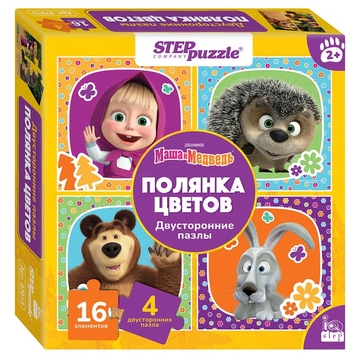 Пазл 16 деталей Maxi  "Маша и Медведь. Полянка цветов" двусторонний  (ТРИ СОВЫ)