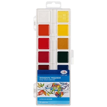Краски 14 цветов акварель медовая "Классическая" пластиковая коробка (Гамма)