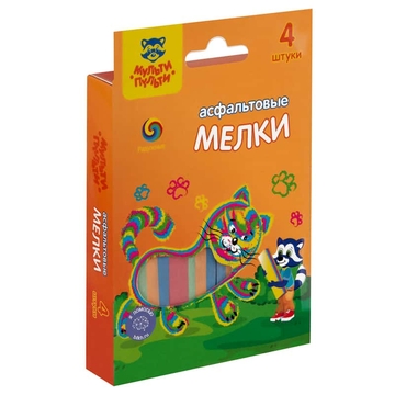 Мел для асфальта 4 цвета Мультики радужные с держателем (Гамма)