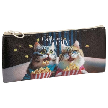Пенал мягкий искусственная кожа на молнии 200*100мм "Cat and the City"  (Meshu)