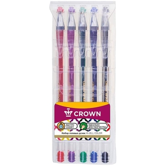 Набор гелевых ручек Crown "Hi-Jell" 5 цветов