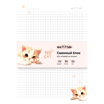 Сменный блок для тетрадей на кольцах А5 80л. Red cat (Meshu)