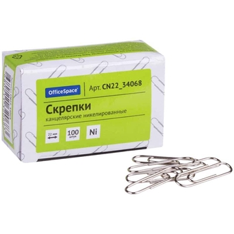 Скрепки 22мм в упак 100шт никелированные (Office Space)