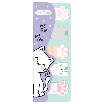 Закладки с липким слоем бумажные16*45мм с рисунком 20л. Meow paw (Meshu)