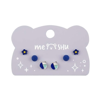 Серьги  бижутерия  синие  3 пары  европодвес (MESHU)