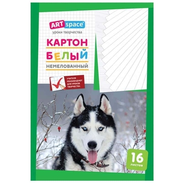 Картон белый А4 16л. немелованный Котенок на лыжах (Art Space)