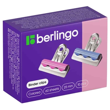 Зажимы-бульдог для бумаг 25мм цветной Berlingo упаковка 10шт
