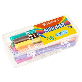 Фломастеры 12 цветов "Fun Liner" смываемые в пласт. пенале (Luxor)