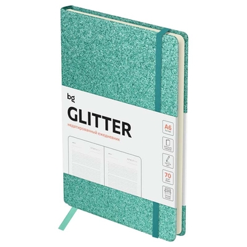 Ежедневник недатир. ф.А6 дизайнерский картон Glitter.Teal бирюзовый 272с (BG)