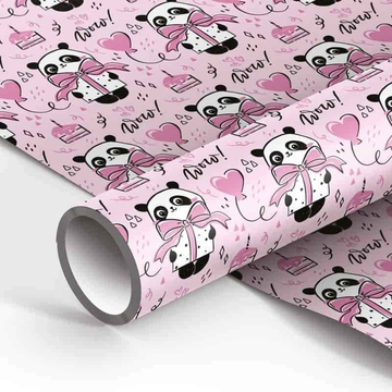Бумага упаковочная PandaGift_Pink 70*100см 1лист 80г/м2 (MESHU)