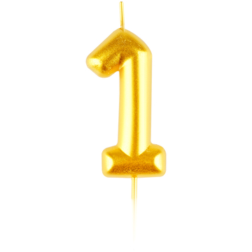 Свеча для торта "Цифра 1" высота 6см держатель цвет золото (MESHU)