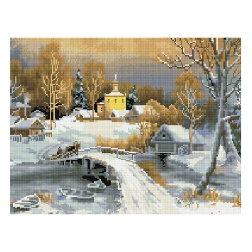 Алмазная мозаика  Зима в деревне 40*50см холст на деревянном подрамнике   (ТРИ СОВЫ)