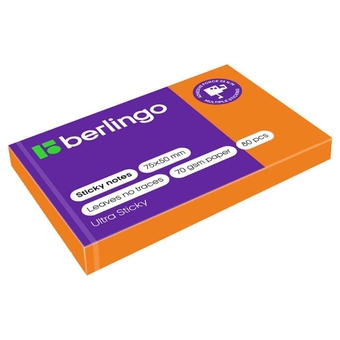 Бумага с лип.слоем 51*75мм Berlingo Ultra Sticky цвет оранжевый неон 100л.