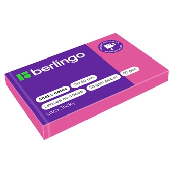 Бумага с лип.слоем 51*75мм Berlingo Ultra Sticky цвет розовый неон 100л.
