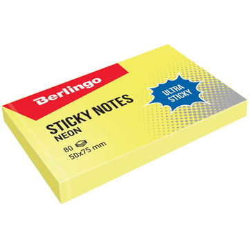 Бумага с лип.слоем 51*75мм Berlingo Ultra Sticky цвет желтый неон 100л.