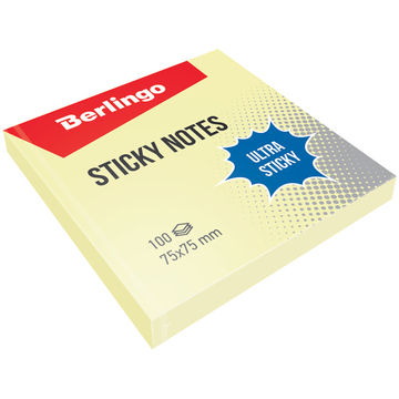 Бумага с лип.слоем 75*75мм Berlingo Ultra Sticky цвет пастель желтый 100л. 