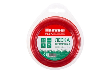 Леска триммерная Hammer Flex 216-402 TL STAR 2.4мм*15м  сечение "звезда", цвет - красный (10)