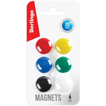 Магниты 2см в наборе 6шт цветные в блистере (Berlingo)