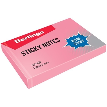Бумага с лип.слоем 100*75мм Berlingo Ultra Sticky цвет розовый пастель 100л.