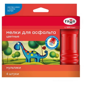 Мел для асфальта 4 цвета Мультики круглые с держателем (Гамма)