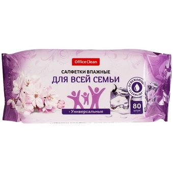 Салфетки влажные 80шт универсальные очищающие для всей семьи (OfficeClean)