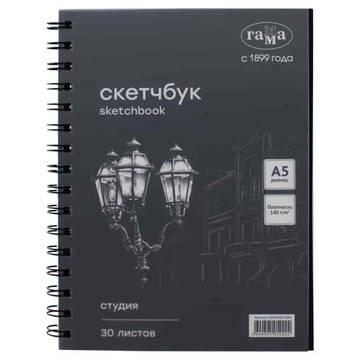 Альбом для графики 30л. А5 "Студия" на пружине 140 г/м2 черный (Гамма)