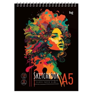 Блокнот для эскизов и зарисовок 20л А5 на пружине120/м2 черный блок Stylish girl (BG)