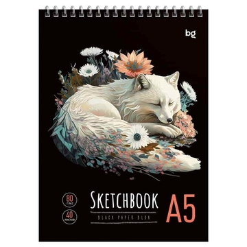 Блокнот для эскизов и зарисовок 40л А5 на пружине 80/м2 черный блок Arctic fox (BG)