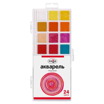 Краски 24 цвета акварель медовая  пластиковая коробка (Гамма)