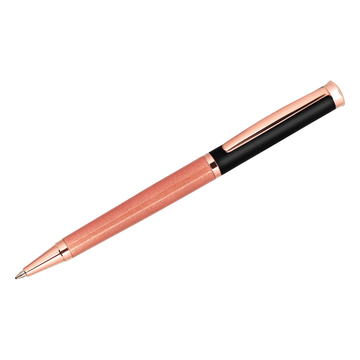 Ручка шариковая Delucci "Fenice" синяя, 1,0мм, корпус розовое золото/черный, поворотн., подарочная у