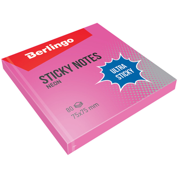 Бумага с лип.слоем 75*75мм Berlingo Ultra Sticky цвет розовый неон 80л