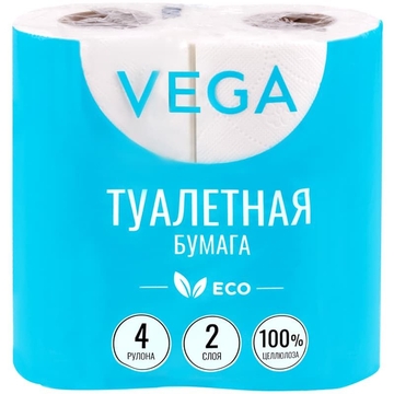 Бумага туалетная "Vega" 2-х слойная 4шт. белая (Vega)
